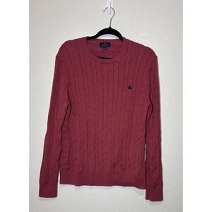 Brooks Brothers Mens Cable-knit Sweater, Wine Red, 100% Cotton, Logo Size Large